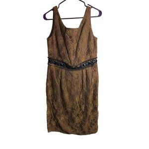 jade couture womens brown sleeveless lace floral lined dress size 10